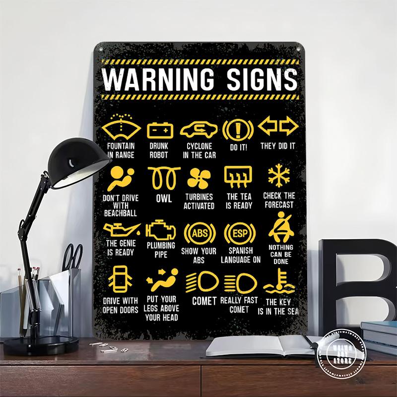Lustige Auto-Warnleuchten Blechschild Poster Personalisierte Wandkunst Retro Vintage Metallschilder für Man Cave Dekoration Heim Schreibtisch Dekor