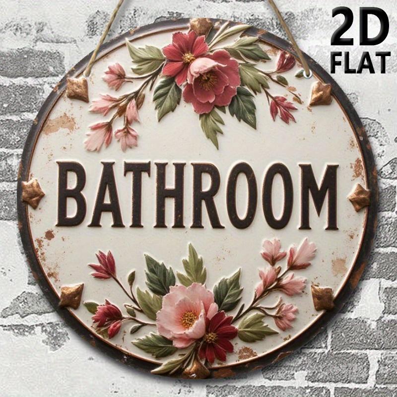 CIFBUY Rustic Aluminum Wall Art Waterproof Durable Round Floral Bathroom Sign Home Decor