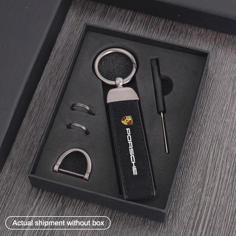 Suede Car Keychain Vintage Leather Zinc Alloy Ring For Porsche Cayenne Panamera Macan 911 718 Taycan Boxster Cayman 918 Pajun PS4