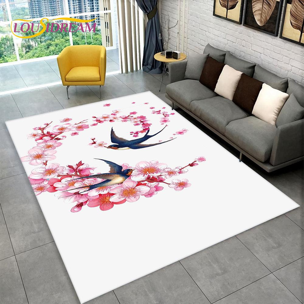 Exquisite Bird Flower Animal 3D Area Rug,Carpet Rug for Home Living Room Bedroom Sofa Doormat Kitchen Decor,Non-slip Floor Mat
