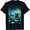 Schwarze Katze Monets Katze Seerose T-Shirt(1)