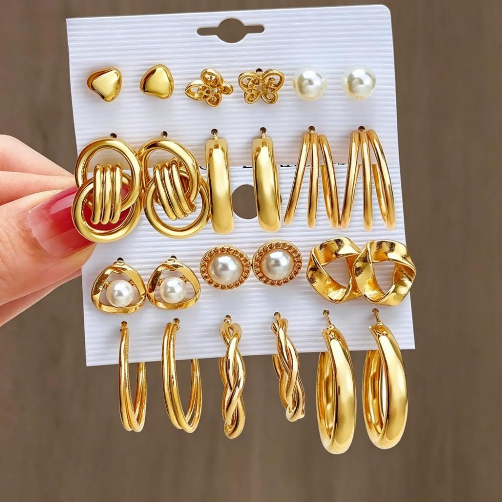 6 Pairs Boho Big Circle Hoop Earrings Set for Women Gold Color Bohemian Vintage Pearl Jewelry Gifts