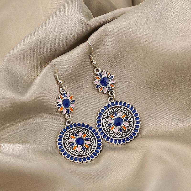 Turquoise Bohemian Owl & Palm Bronze Carved Dreamcatcher Earrings for Women