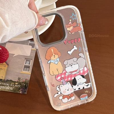 Ilustração Personalizada de Cachorro de Desenho Animado para 17 para Capa de Telefone Apple 16 14 Transparente para IPhone 15 Promax Anti-queda 11
