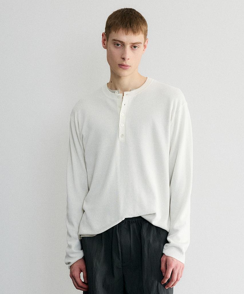 Le Mad Relaxed Henley Neck Long Sleeve Knit - Ivory
