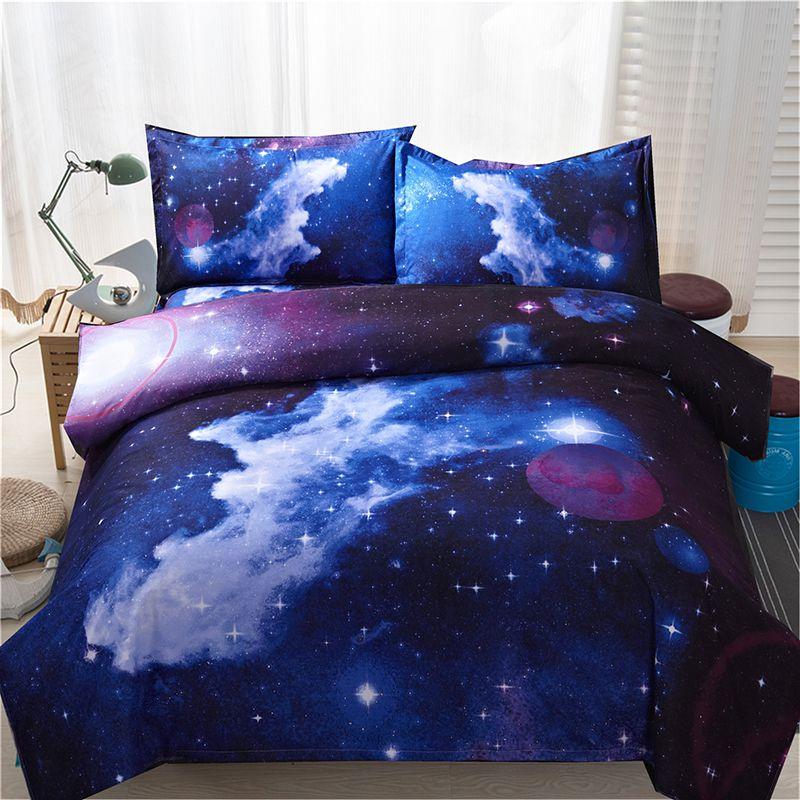 3d Galaxy Duvet Cover Bedding Set Featuring Retactive Printing Blue Red For All Sizes