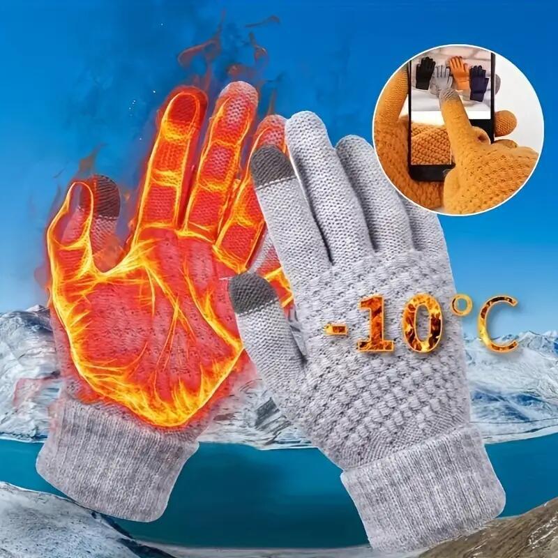 Winter Knit Gloves Plus Thick Fleece Lined Warm Cycling Gloves For Outdoor