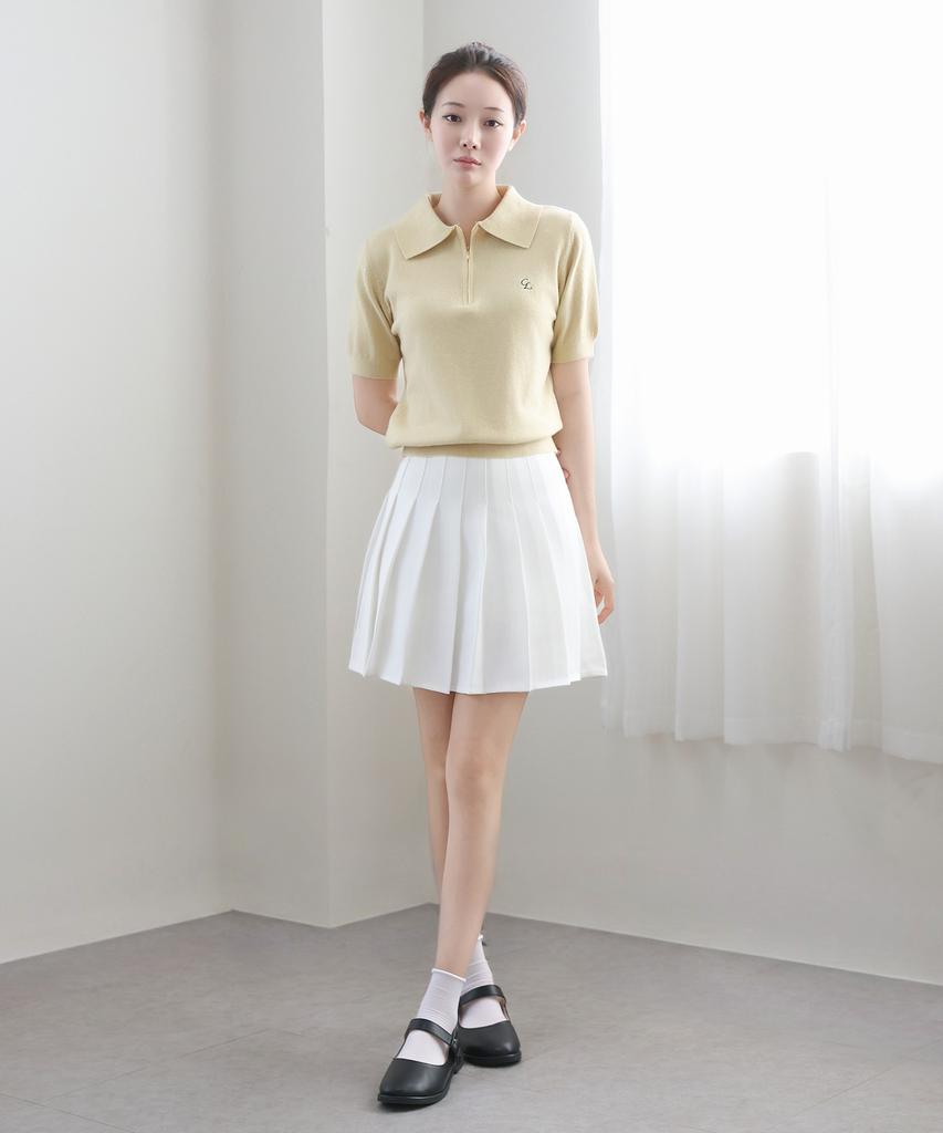 Keulleiseu Zip-Up Short Sleeve Knit_Ivory