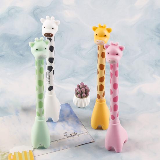 2pcs Giraffe Shape Gel Pen Cute Cartoon Animal Pen Creative Pedestal Design for School Students Party Office