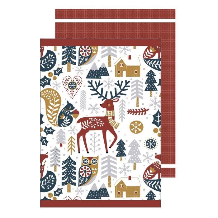 Lot de 2 torchons 50 x 70 cm Animaux d hiver marron