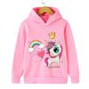 Nya Mode Huvtröjor Söt Regnbåge Krona Enhörning Tryck Huvförsedd för Pojkar Flickor Långärmad Pullover Tecknad Anime Enhörning Sweatshirt
