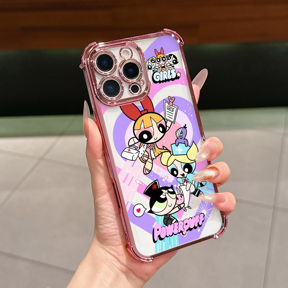 Cool Girl P-Powerpuffs Phone Case for iPhone 17 Air 16 15 14 Plus 13 12 11 Pro Max X Xs XR 8 e Anti-drop Transparent Soft Cover