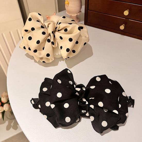 Hair Claw Dot Print Double Bowknot Decor Hair Clip Spring Design Strong Grip Back Head Hair Claw Hair Accessories