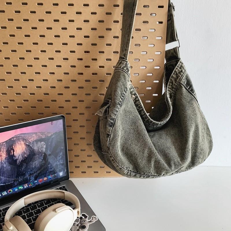Denim Canvas Bag For Women Casual Daily Commuting With Zipper Closure And Phone Pocket