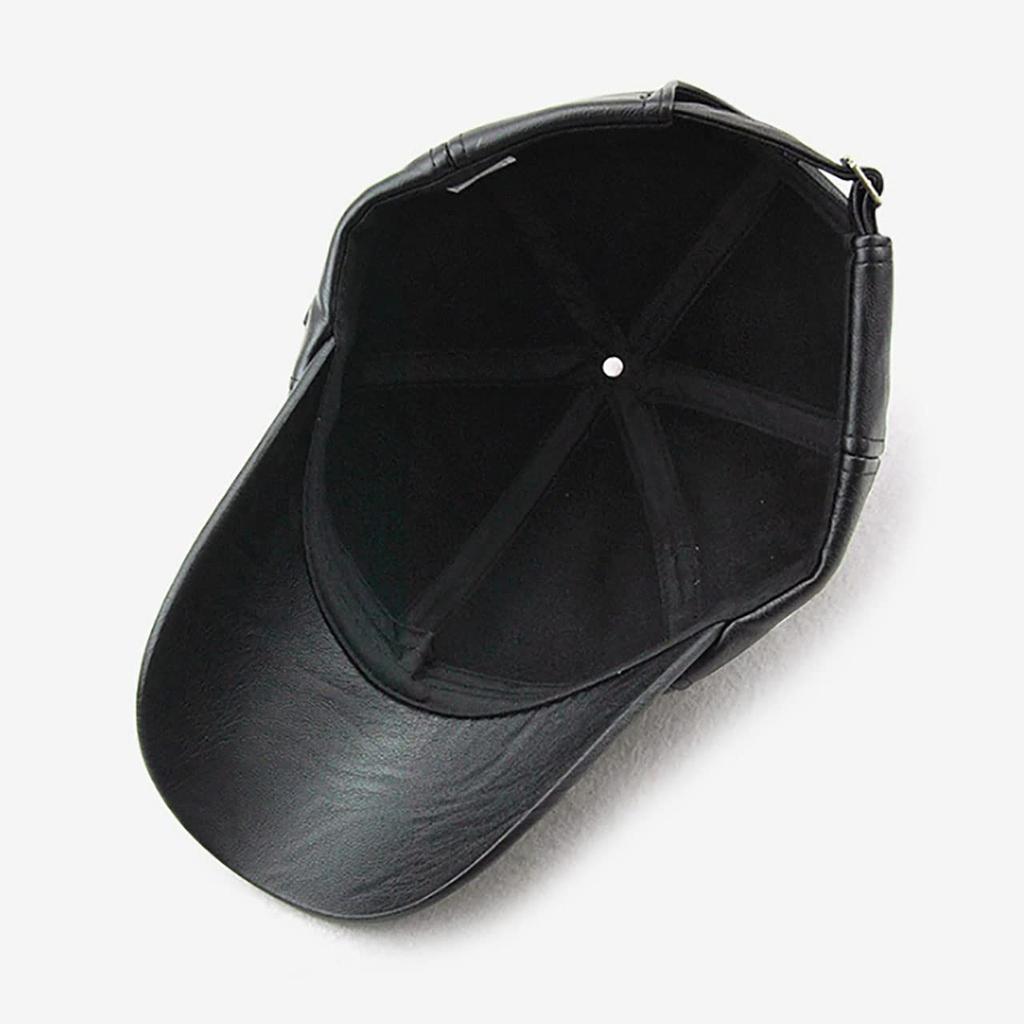 WHITE FANG Leather Plain Synthetic CA470 Cap, Leather, Leather, Casual, Stylish, Men's (Black)