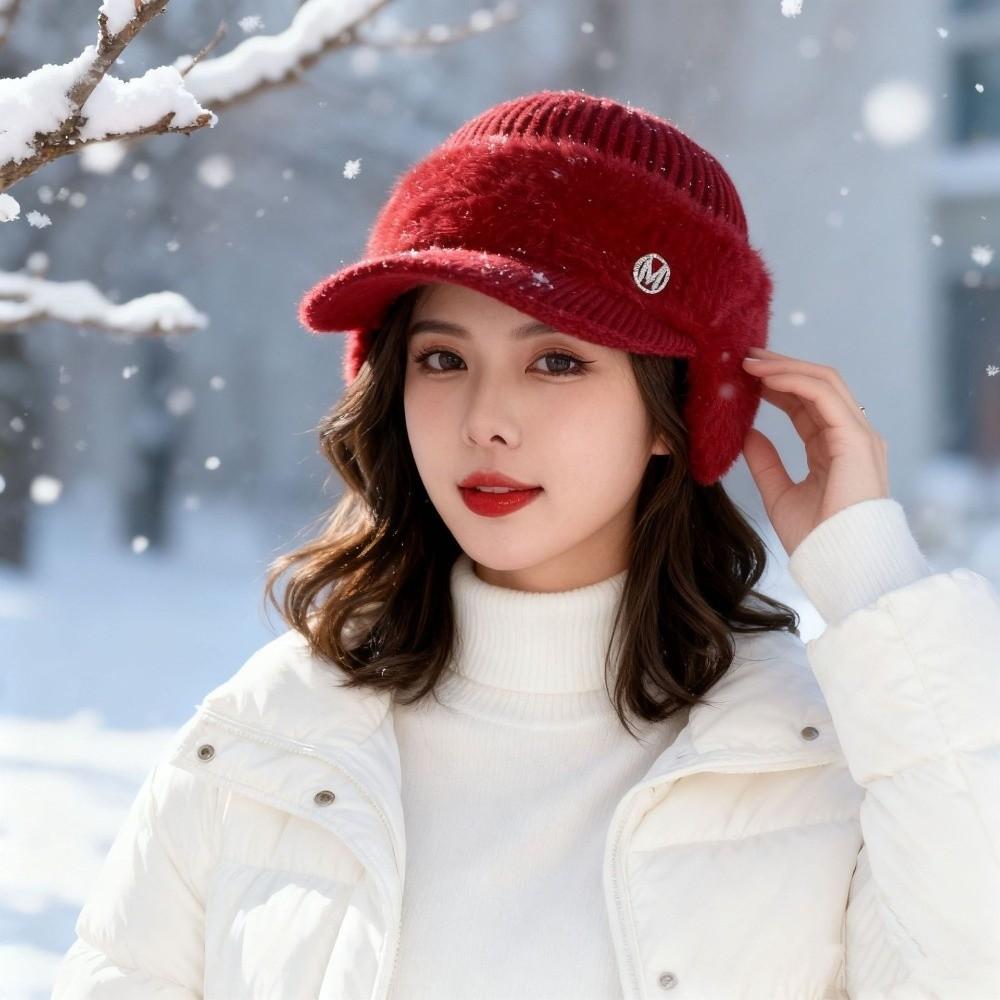 Windproof Knitted Hat Thickened Baseball Cap Fashion Winter Hat for Women
