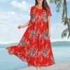 Women Casual Loose Bohemian Floral Dress Short Sleeve Long Maxi Summer Beach Swing Dress