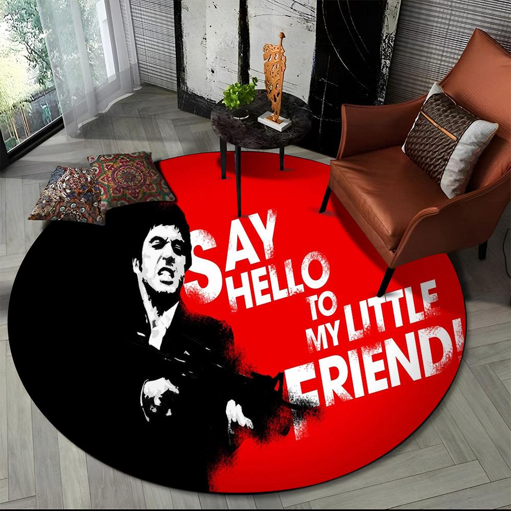 3D Printing Movie Scarface Tony HD Round Carpet Rug for Living Room Bedroom Child Playroom Decor,Pet Area Rug Non-slip Floor Mat