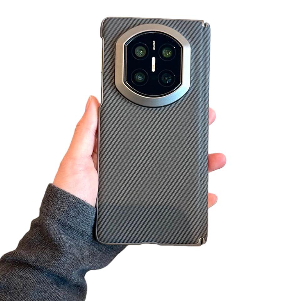 Applicable To Huawei Matex1 Folding Mobile Phone Case, Carbon Fiber Pattern, Central Axis  X1 Collection, Light Plain Leather Anti-drop Case