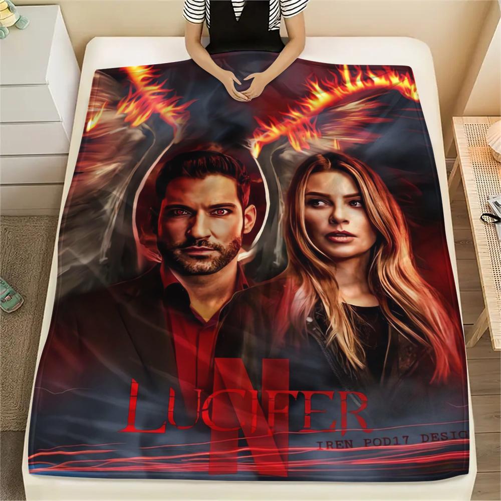 1Pc Lucifer Print Flannel Blanket, High Quality Comfortable for All Seasons, Home Decor, Warmth and Comfort, Perfect for Gifts