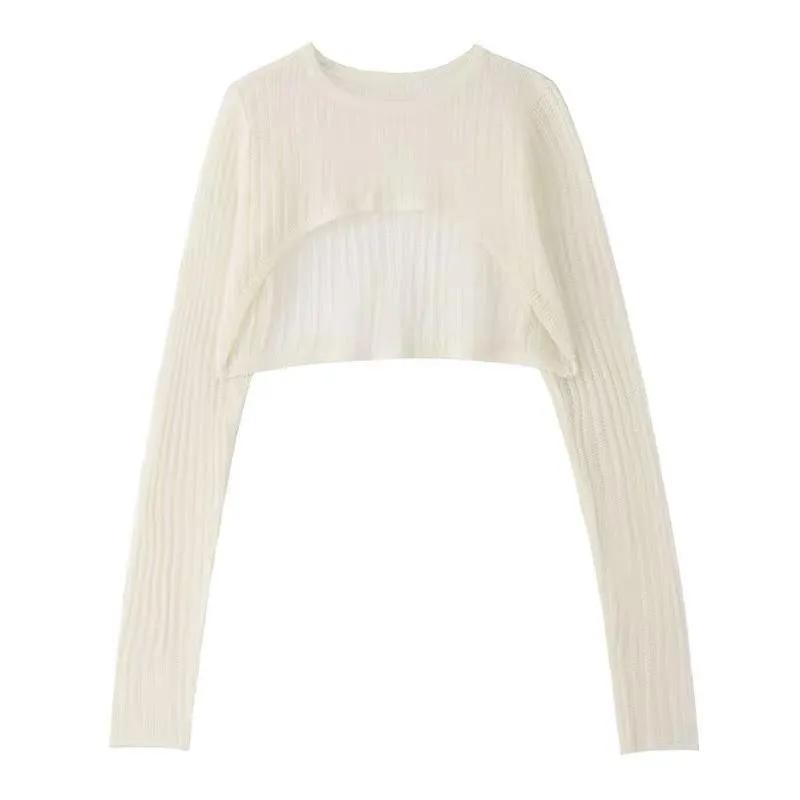 Women Breathable O-neck Hollow Out Sun Shading Summer Crop Tops Girl Elegant Loose Korean Style Trendy Solid Shawls