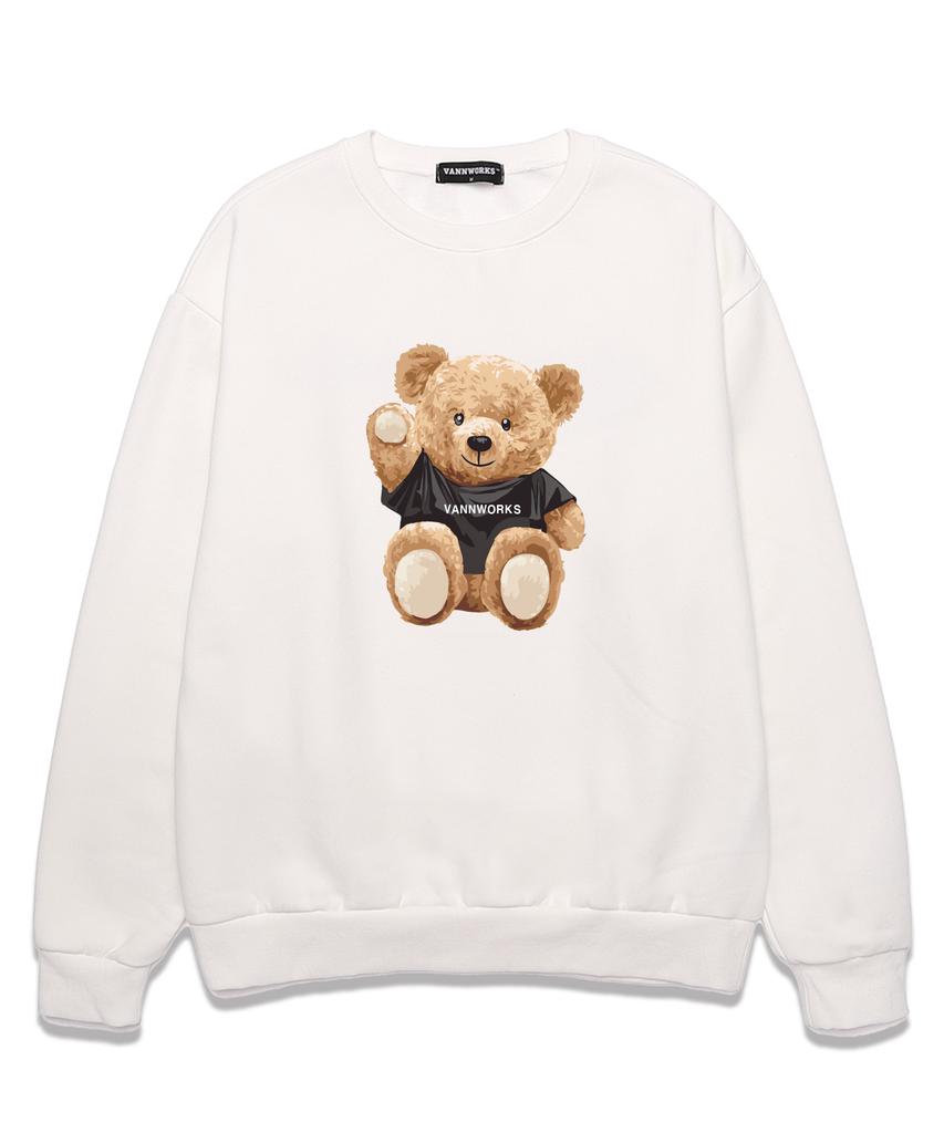 VANNWORKS Sitting Bear Oversized Sweatshirt (Vndts104) White (B Type)