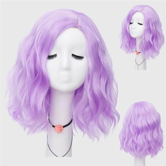Synthetic Hair for Women Blue Pink Orange Purple White Black Red Short Wave Cosplay Wig Heat Resistant