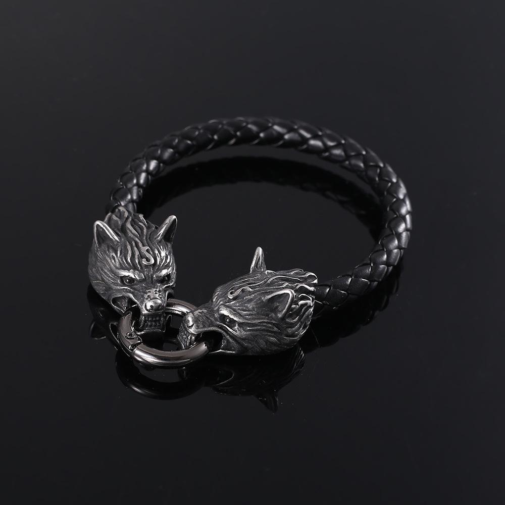 Men 'S Leather Bracelet Vintage Stainless Steel Wolf Head Bracelet Jewelry Exclusively For 