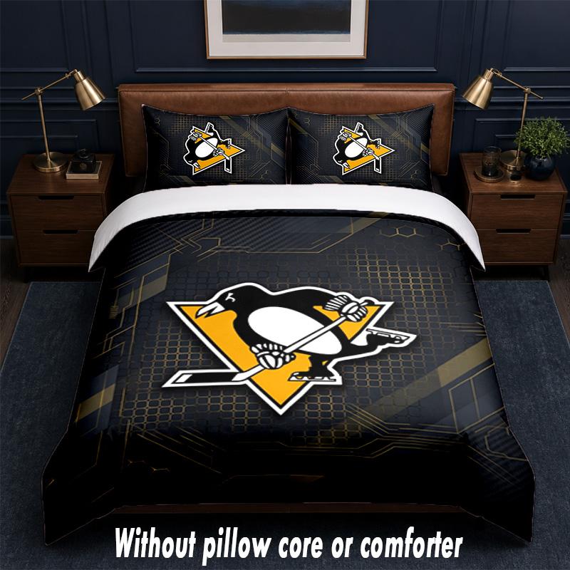 Pittsburgh Penguins Design Postel Povlečení Sada 1 Povlak na přikrývku + 2 Povlaky na polštář Měkké Prodyšné Domácí Povlečení