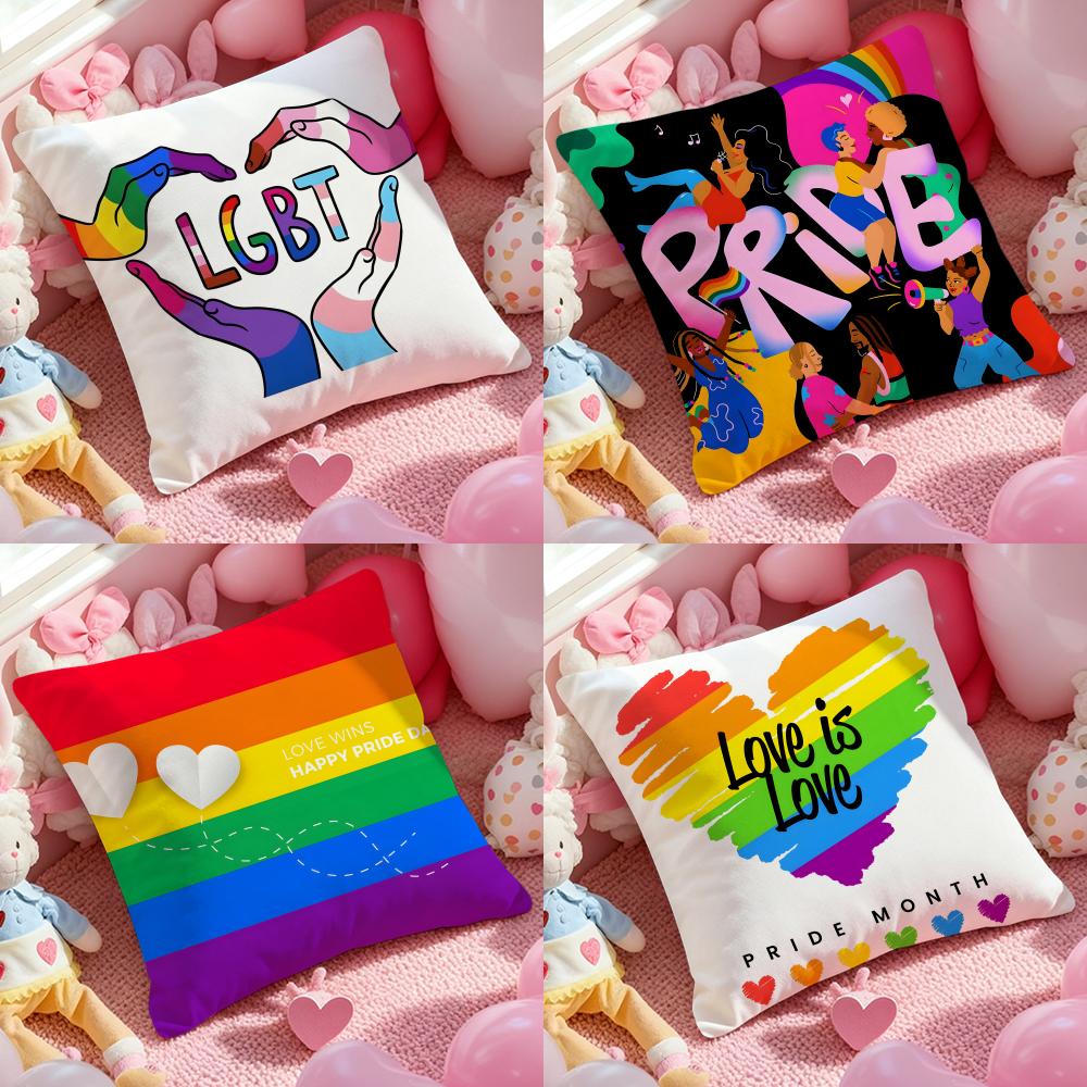 Fashin Pride Month Pillow Case Soft Plush Fabric Double-Sided Printed Cushion Cover Warm Winter Sofa Pillow Case
