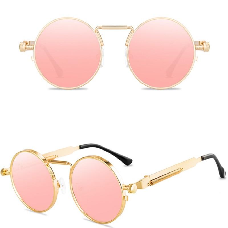 Retro Punk Sunglasses Colorful Round Metal Frame UV400 Protection Unisex Fashion Eyewear for Men Women