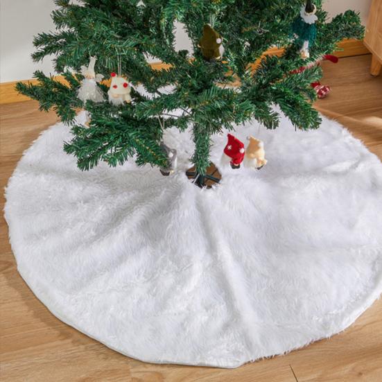 Fluffy Faux Fur Christmas Tree Skirt White Plush Xmas Tree Base Cover Mat for Merry Christmas Party Decoration