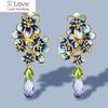 New Silver Earrings For Women Plated Gold Color Exquisite Flowers Drop Earrings Fine Jewelry Handmade Enamel