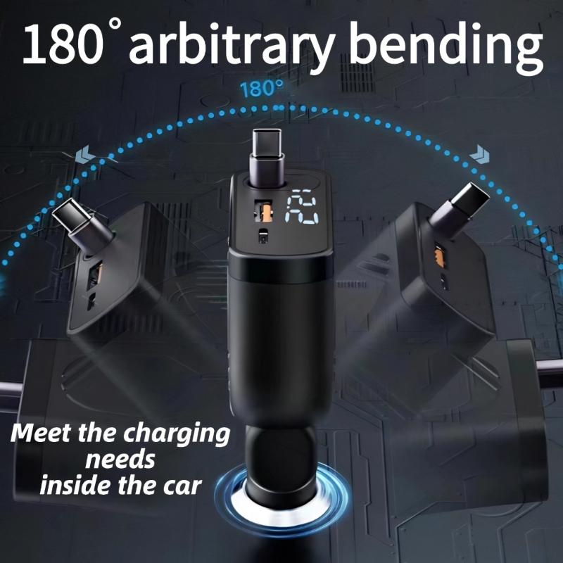 120W Retractable Car Charger 4 In 1 Fast Car Phone Charger with Cord USB C Car Adapter for Phone Tablet Laptop Devices