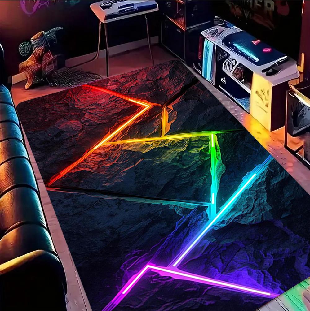 3D Geometric Neon Crack Carpet Gaming Room Carpet for Kids Boys Man's Room Large Rug Game Player Home Decor, Teen Room Decor Rug