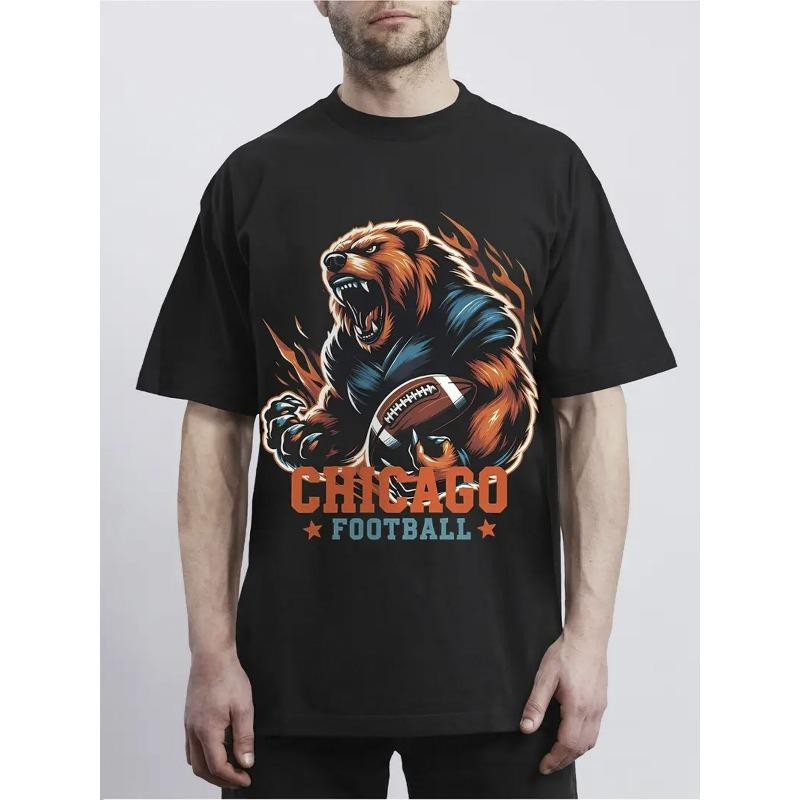 Tailles Européennes Homme T-shirt Graphique Chicago Football Bear - Respirant Col Rond Manches Courtes Haut Sportif Décontracté