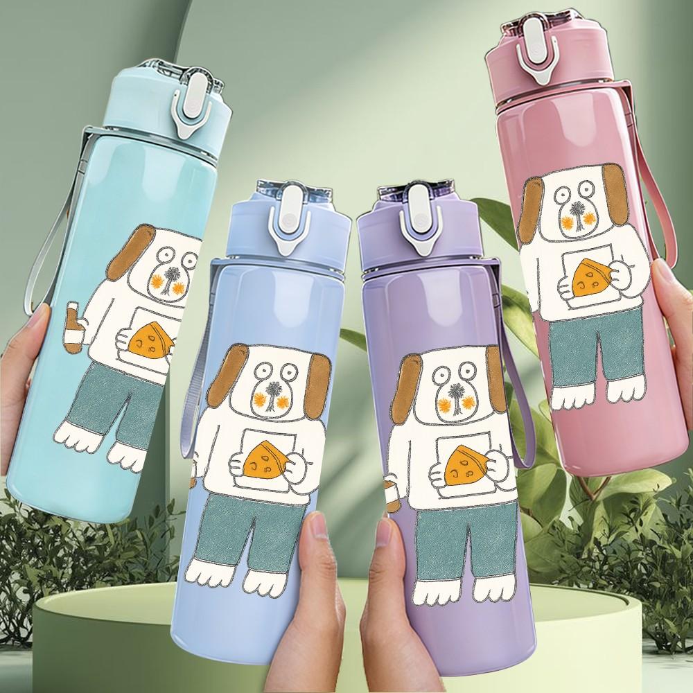1PC Cartoon Bread Man Character 750ml Color Plastic Sports Water Bottle Leakproof Flip Straw Lid For Sports Office Home Use