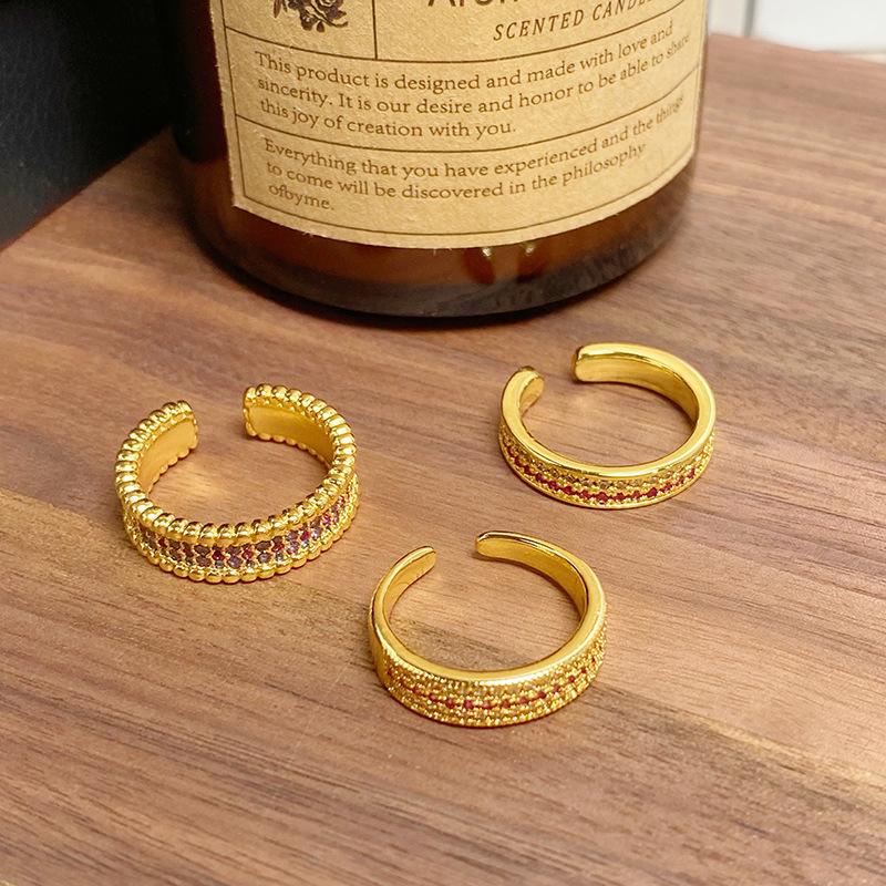 [Bague Anneau Doré] Anneau Ouvert Bordure Perles Zircon Étoile Bohème Vintage Médiéval Anneau Haut de Gamme Luxe Léger