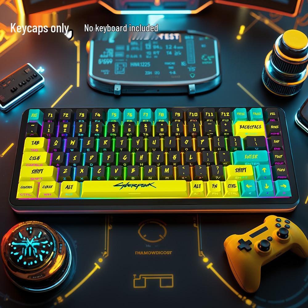 Cyberpunk Translucent PBT Five-Sided Thermal Sublimation Mechanical Keyboard Russian Keycaps
