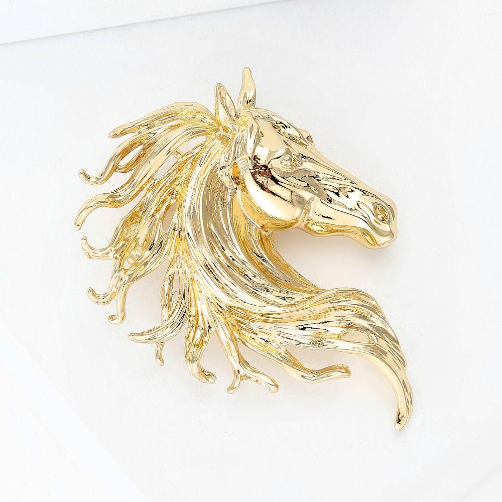 Luxury Horse Head Brooches Casual Metal Badge Pin Classic Zodiac Animal Pins New Year Gifts