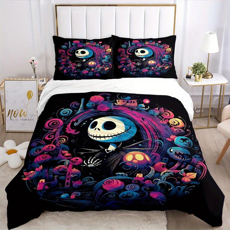 3pcs Fantasy Jack Skellington Bedding Set Includes Quilt Cover and Pillowcases, Suitable for All Seasons B028