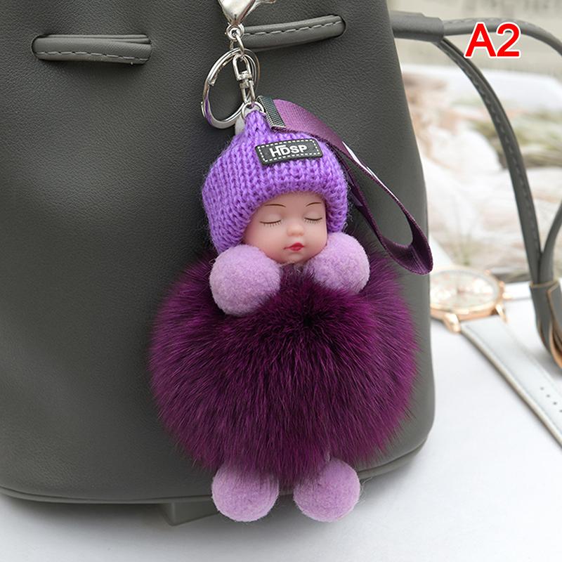 Pompom Sleeping Baby Keychain Cute Fluffy Plush Doll Keychains