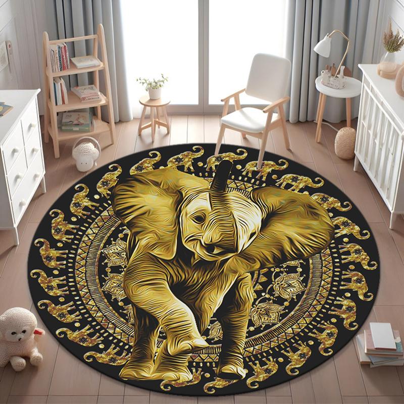 1 Stück Elefant Runddruck Teppich - Heimdekoration Teppich für Wohnzimmer Schlafzimmer Bodenbelag Computerstuhl Bereichsteppich