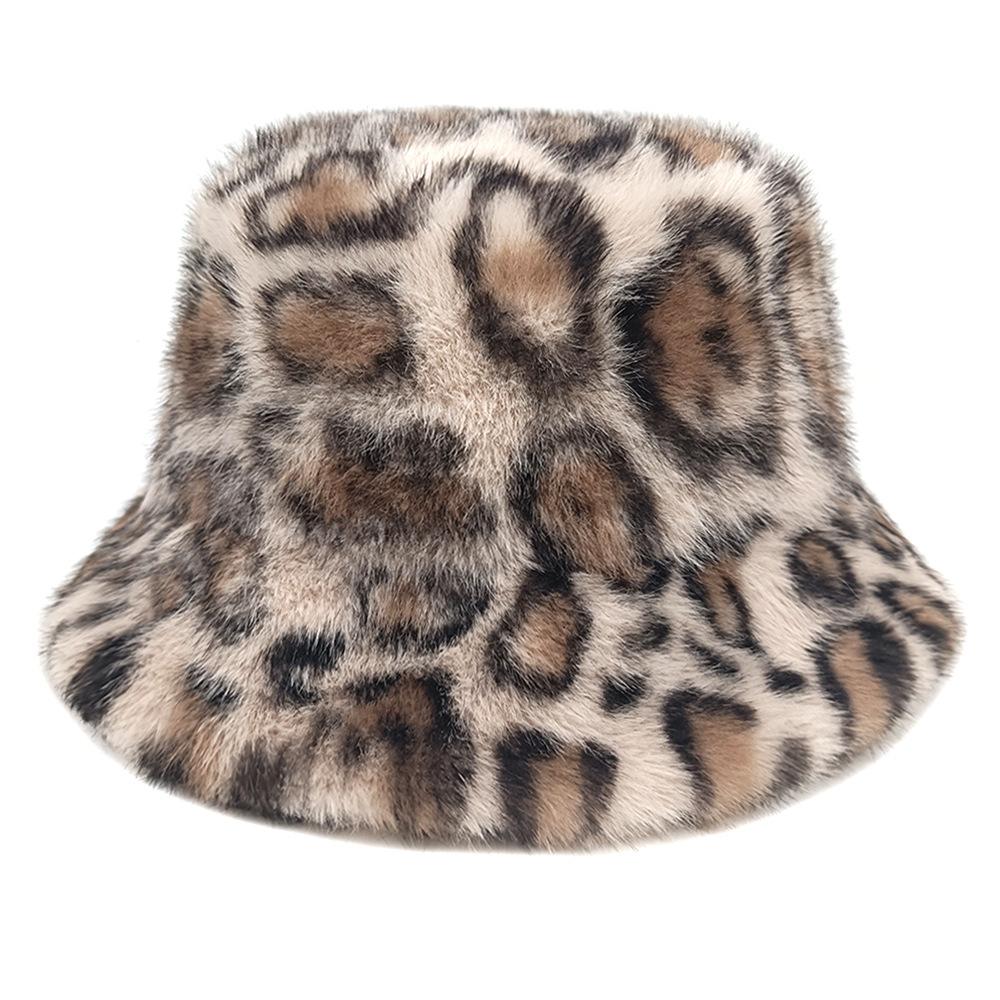 Women S Leopard Print Bucket Hat Winter Thick Warm Stylish Casual