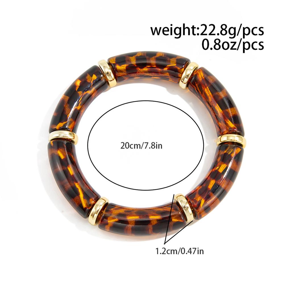Vintage Stackable Acrylic Bracelets for Women Bohemian Round Retro Tube Beaded Bracelet Bangles Leopard Resin Elastic Bangle Jewelry Gift