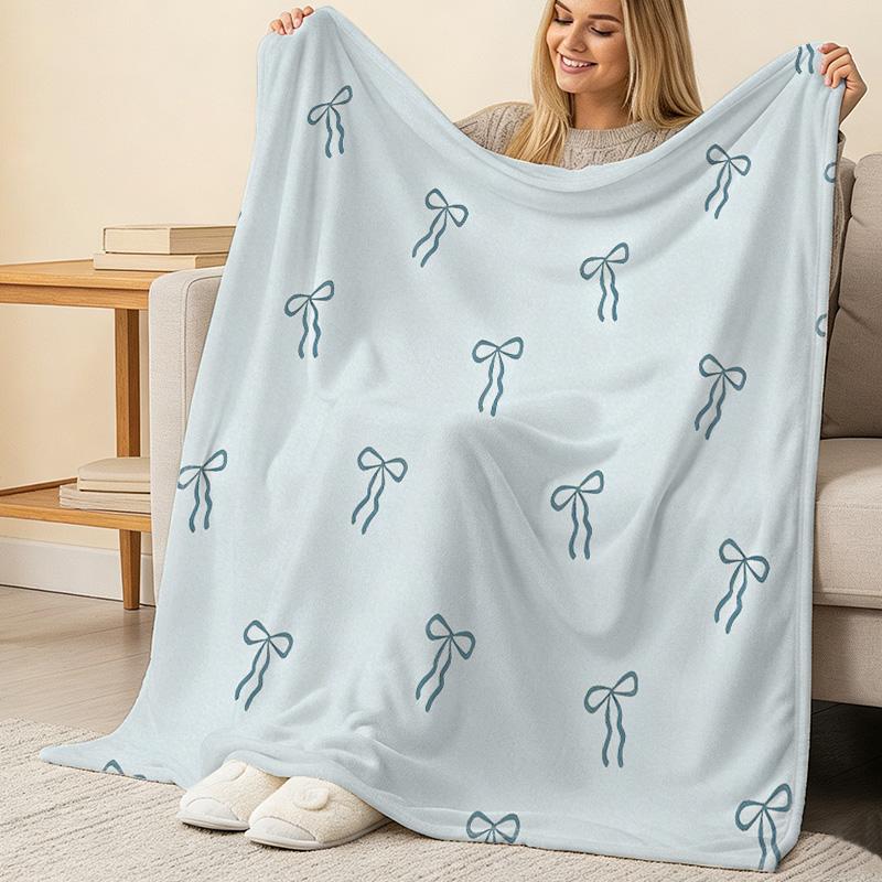 Cozy Soft Flannel Blanket with Bow Trim – Skin-Friendly Couch Throw for Home Leisure, Halloween & Christmas
