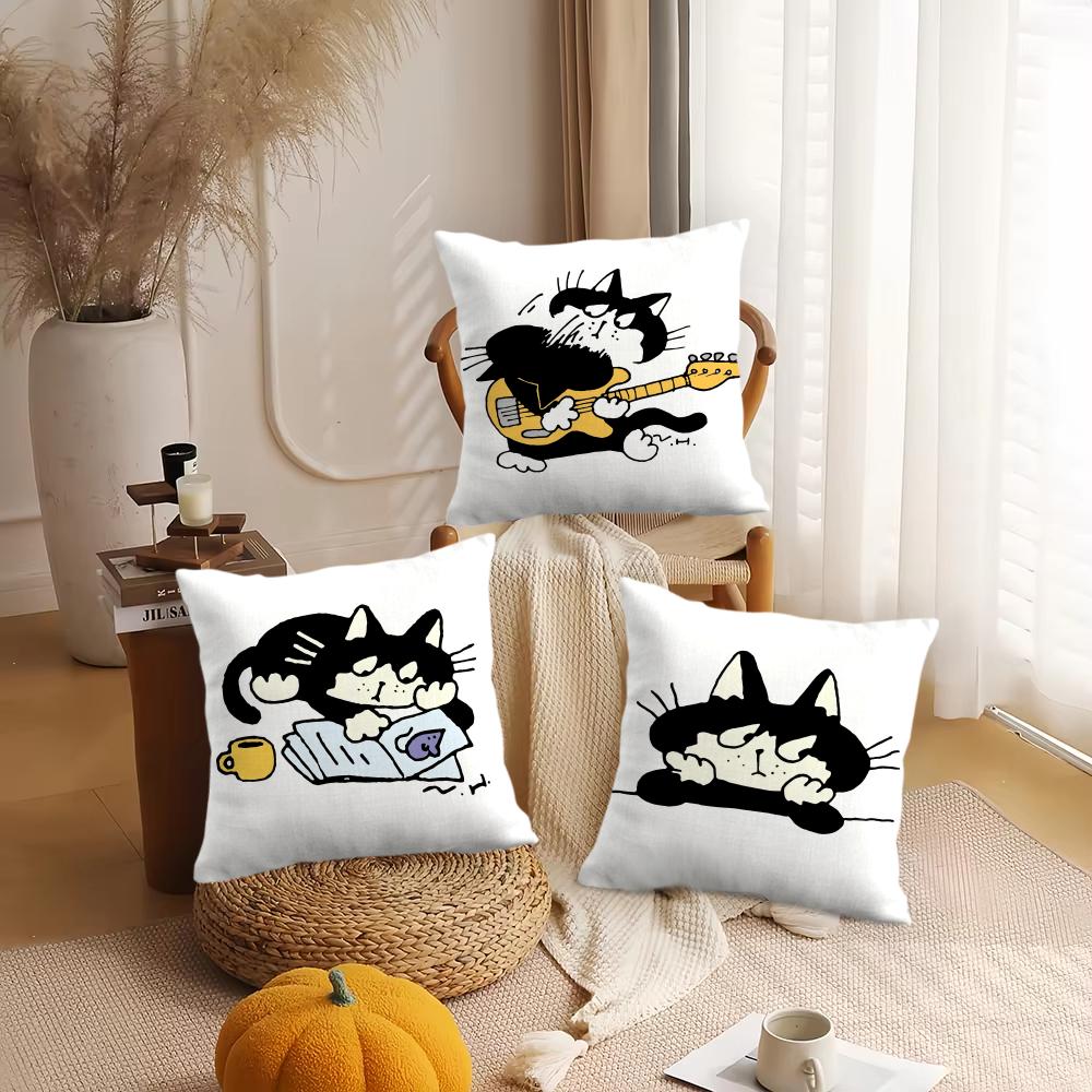 Cat Illustrations Cushion Cover Soft Plush Throw Pillow Cover | Double-Sided Decorative Cushion Case | Sofa Bedroom Home Decor