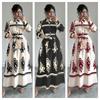  Autumn/Winter European & American Print Lace-Up Long Sleeve Dress