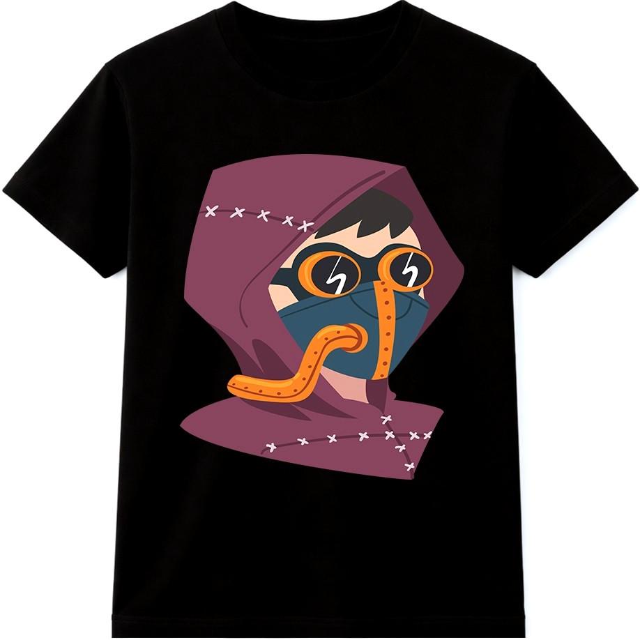 Hooded Cyberpunk T Shirt Neon Mask Futuristic Hacker Techwear Tee