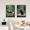 Bathroom Black Cat Reading Newspaper Canvas Wall Art